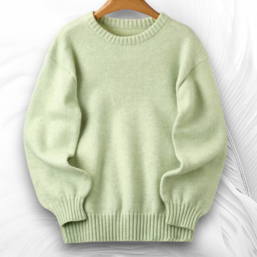 Mint Green Knit Sweater Soft Cozy Crewneck Pullover Minimalist Winter Top